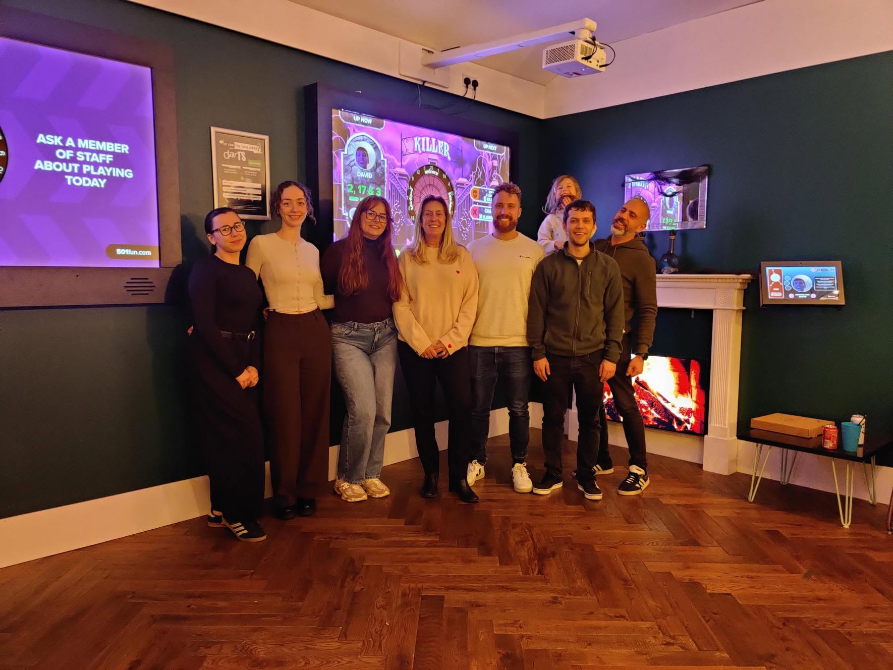The Livetech team standing together at a team night out